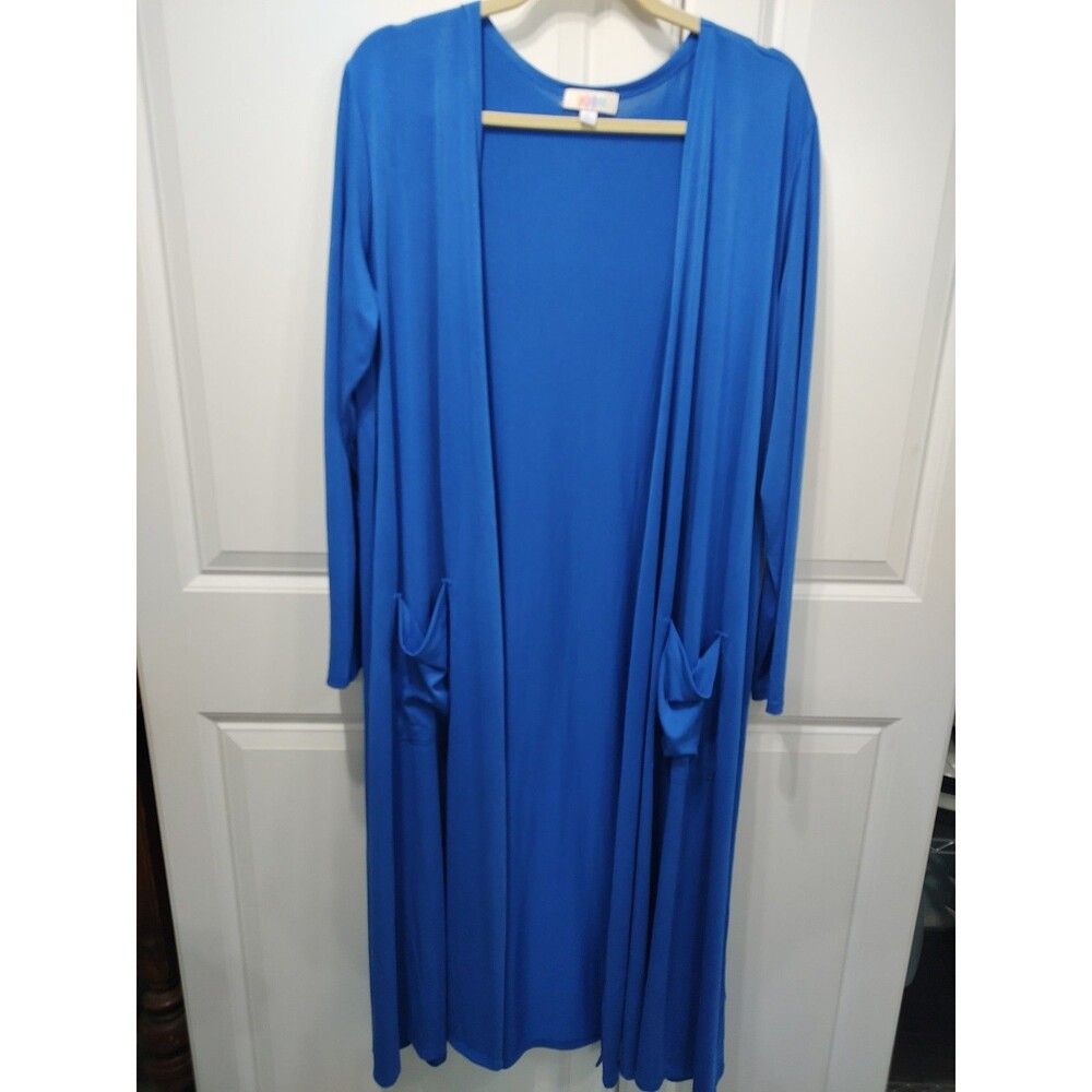 LuLaRoe Sarah Duster Cardigan Womens XL Blue Marl Space Dye Pockets Loungewear